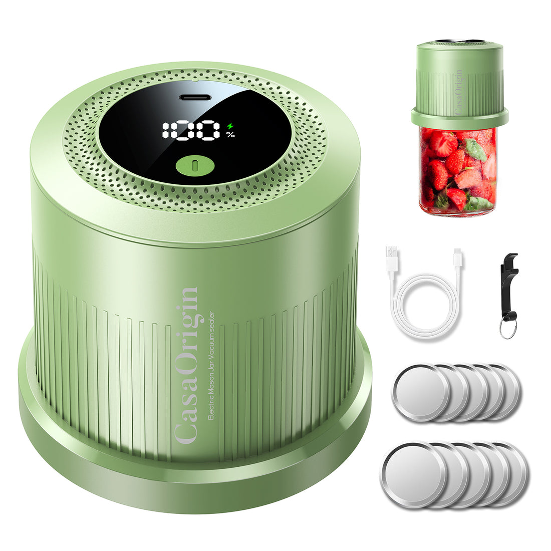 Electric Mason Jar Vacuum Sealer Kit （Green）
