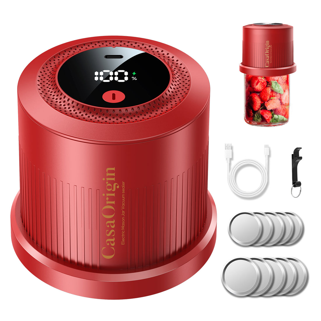 Electric Mason Jar Vacuum Sealer Kit （Red）