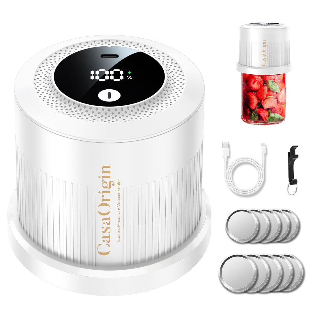 Electric Mason Jar Vacuum Sealer Kit （White）